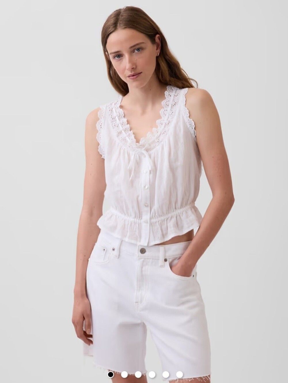 NWT Gap Eyelet Tie Front Peplum Top White Medium
